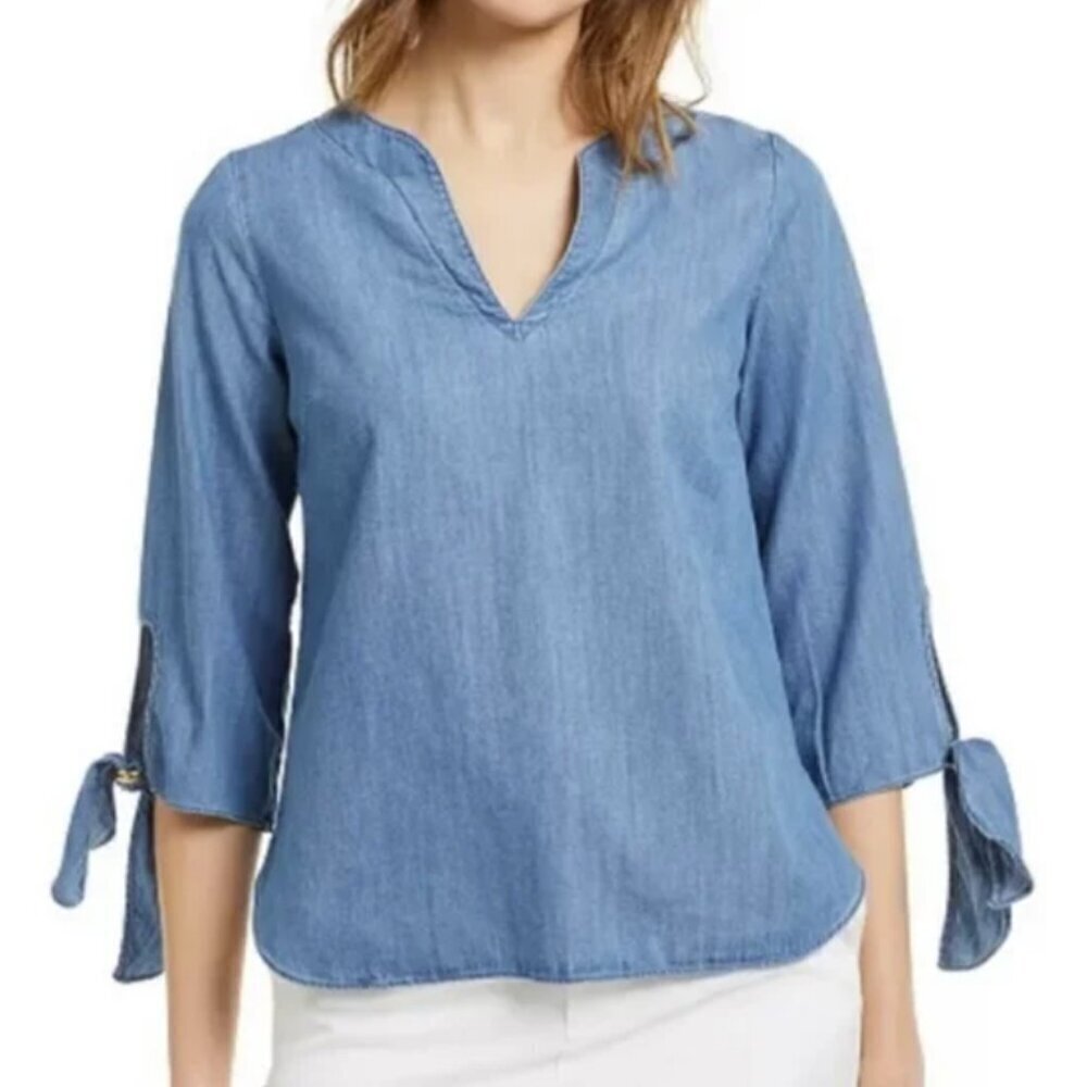 MICHAEL Michael Kors Tie Sleeve Split Neck Blouse Size Small - Picture 1 of 9